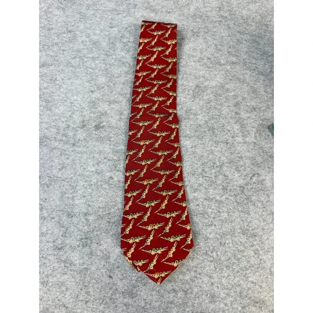 Salvatore‎ Ferragamo Mens Silk Tie Red Crocodile Alligator Print Made in Italy